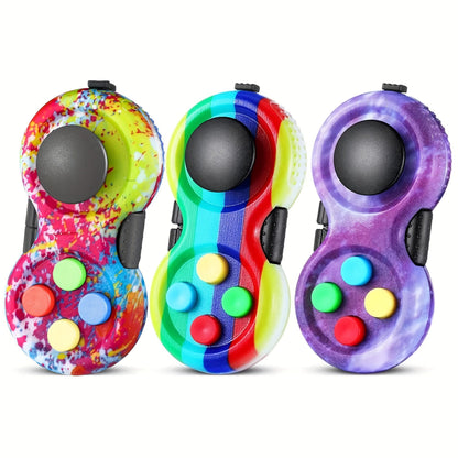 Fidget Controller Cube 3-Pack – 8 Fidget Options Stress Relief Toy for Kids Adults ADHD Anxiety | Clickable Buttons Joystick Roller Assorted Colors