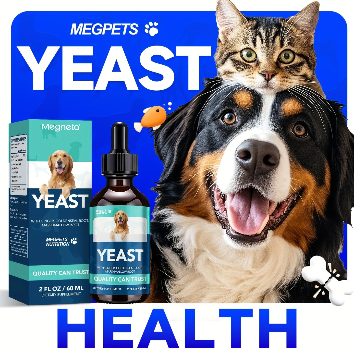Yeast Health Drops for Dogs & Cats – Skin & Ear Support Supplement, Easy-Absorb Liquid Formula for All Breeds & Ages, 2fl oz (60ml)