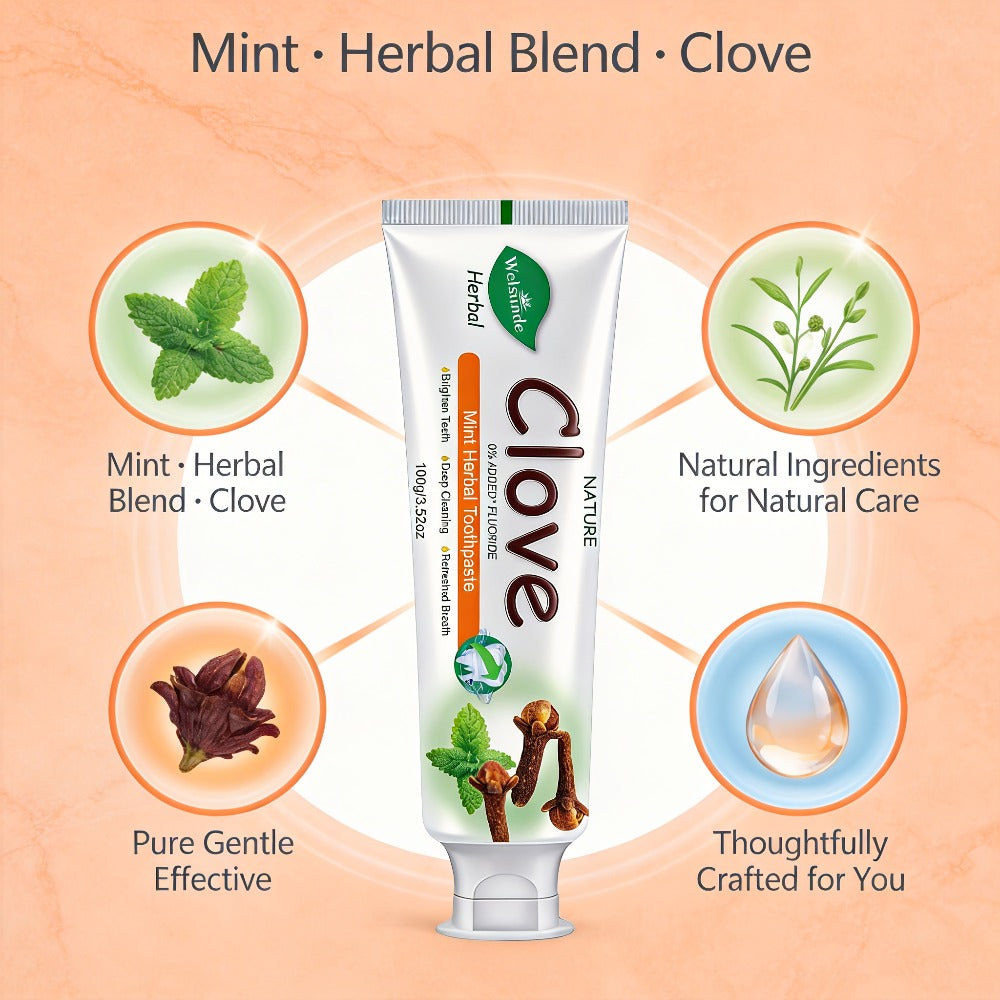 Herbal Toothpaste with Clove & Mint – Fluoride Free Deep Cleaning Whitening Toothpaste for Sensitive Gums, Natural Breath Freshener with Herbal Extracts, Daily & Travel Oral Care for Adults & Kids
