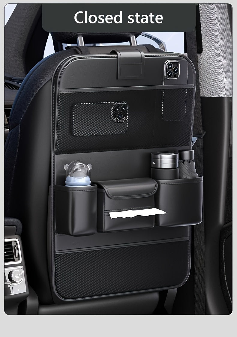 Faux Leather Premium Car Seat Back Organizer Travel Additions Seat Storage Bag Back Seat Dining Table And Cup Holder Universal Model