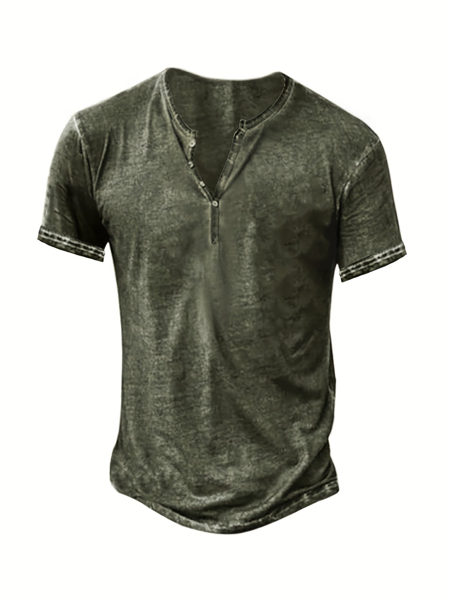 Men's Solid Color Henley Shirt - Collared Short Sleeve 408101
