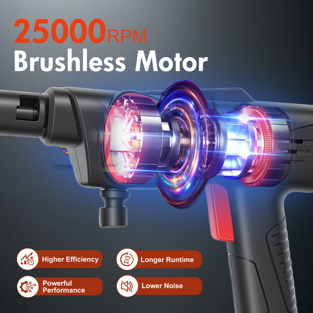 Cordless Power Washer 21V 1100PSI, High Pressure Water Gun with Pure Copper Motor, 6 Adjustable Spray Modes, 4000mAh Battery, 196.85inch Hose, Faucet & Bucket Intake, Black/Yellow, for Car Fence Garden Washing