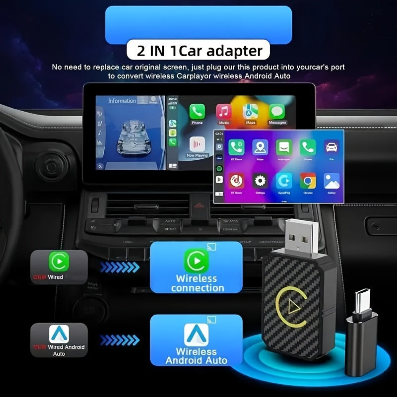 Mini wireless CarPlay adapter, suitable for Apple and Android, plug and play, low latency to convert wired to wireless CarPlay, suitable for a variety of models, upgraded in 2025, fast and stable connection, no battery required