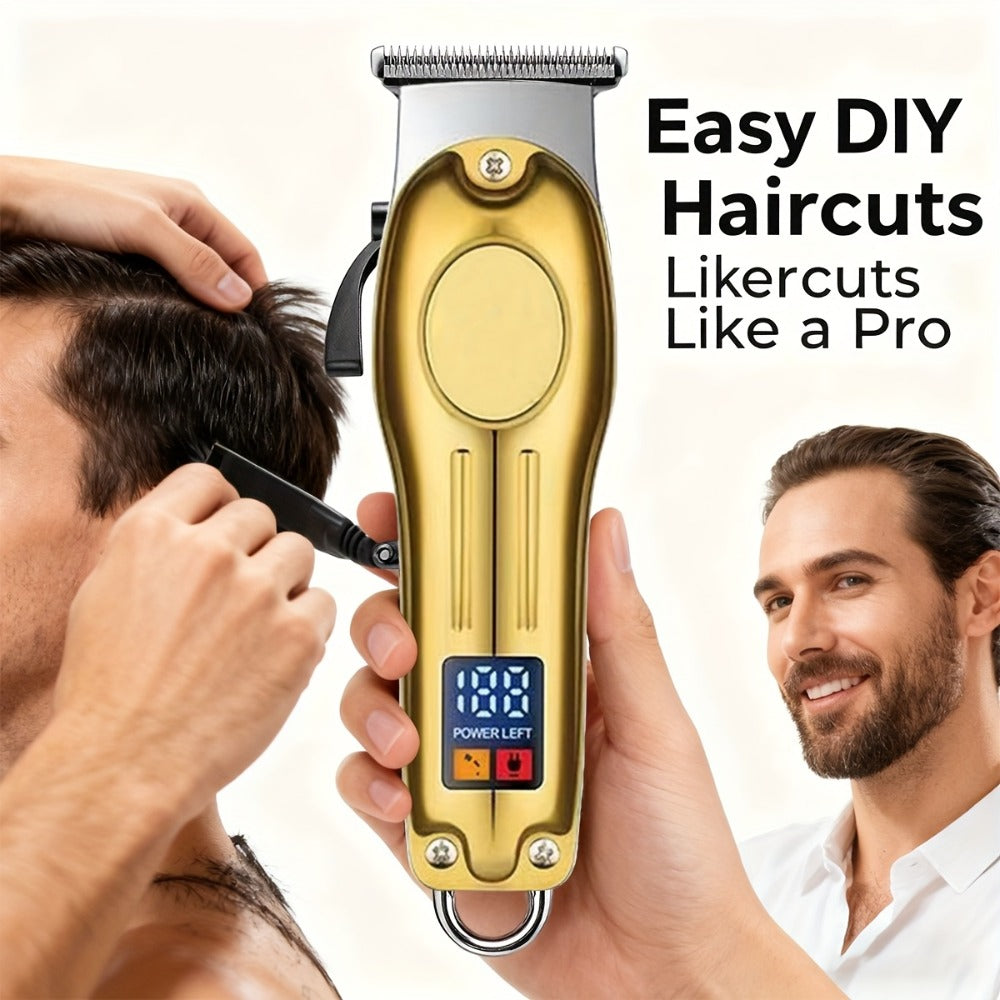 Cordless Hair Clipper Set for Men & Women — Professional Wireless Barber Clippers with T-Blade Trimmer, LED Screen, Adjustable Taper Lever, Rechargeable USB, Steel Blades, Home & Travel Grooming Kit