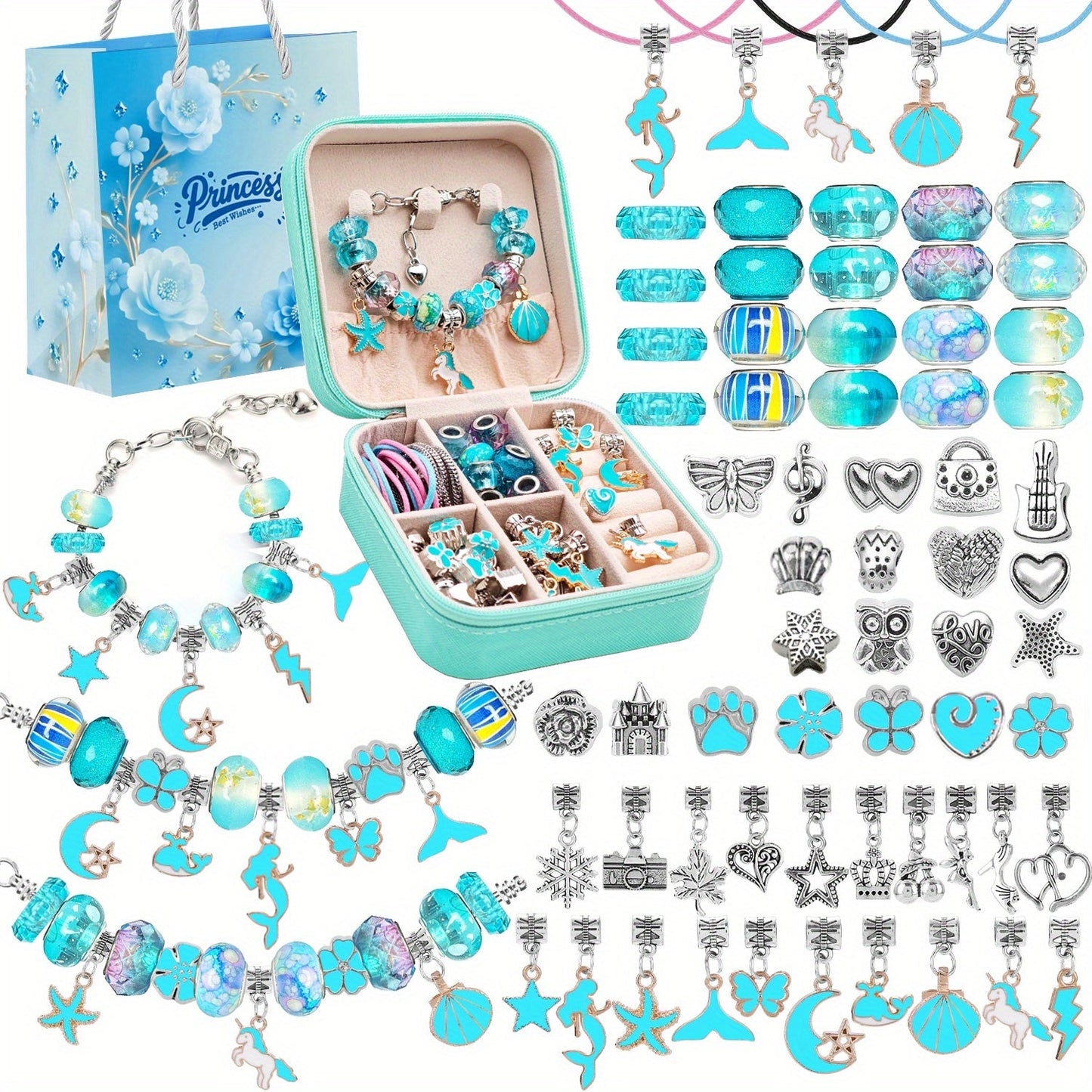 Bracelet Making Kit for Girls & Women – DIY Unicorn Mermaid Jewelry Craft Set with Portable Jewelry Box, Handmade Beaded Bracelet, Birthday Christmas Valentine's Day Graduation Gift