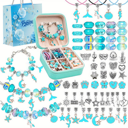 Bracelet Making Kit for Girls & Women – DIY Unicorn Mermaid Jewelry Craft Set with Portable Jewelry Box, Handmade Beaded Bracelet, Birthday Christmas Valentine's Day Graduation Gift