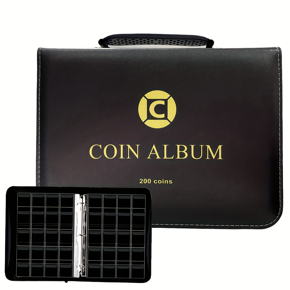 Coin Collection Book with Zipper & Handle 200/320 Pockets – 10/20 Page Coin Storage Album for Currency & Commemorative Coins, Fits 20/25/27/30mm Coins, Black & Blue