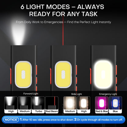 Multi-Function EDC Flashlight 11 Lighting Modes | UV Infrared Red Laser COB Work Light Magnetic Tail | Rechargeable Power Indicator Flat Pocket Emergency Flashlight