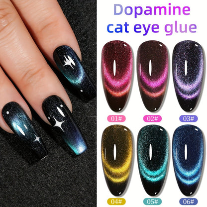 Dopamine Cat Eye Gel Polish Set 6 Colors Magnetic Shiny Glossy UV LED Nail Art Kit with Photo Frame Bottle for Salon DIY Manicure Spring Summer Vibrant Reflective Long Lasting Nail Design