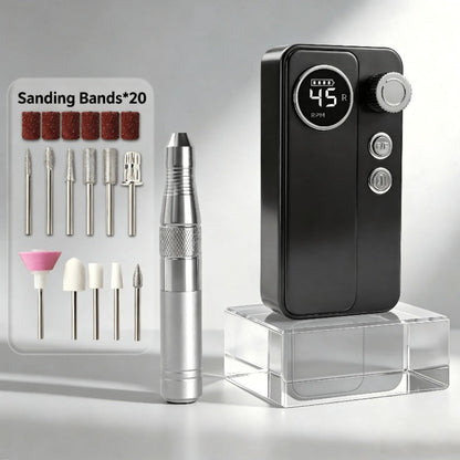 Cordless Electric Nail Drill Machine Rechargeable Professional E-File 11 Bits 20 Sanding Discs High Speed Acrylic Gel Natural Nails Polishing Portable Home Salon Black Pink White Grey Rose Gold