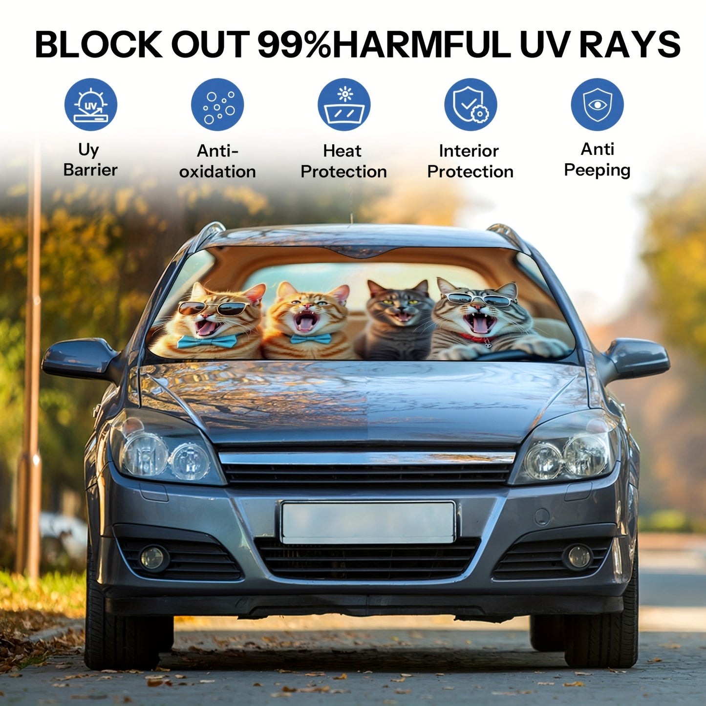 1pc Sun Protection, Cute Cat Windshield Sunshade for Car, Foldable, Easy to Install, UV Protection And Heat Dissipation, Automotive-Interior Accessories