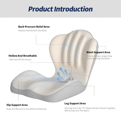 Hip & Lumbar Support Seat Cushion Ergonomic Memory Foam – Breathable High-Density Back Support Pillow for Office Chair, Car Seat & Long Sitting, Daily Use or Gift
