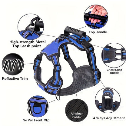 Dog Harness and Leash Set No-Pull Reflective Adjustable Oxford Vest with 2 Leash Clips Easy Control Handle for Small Medium Large Dogs XS-XL 5 Colors