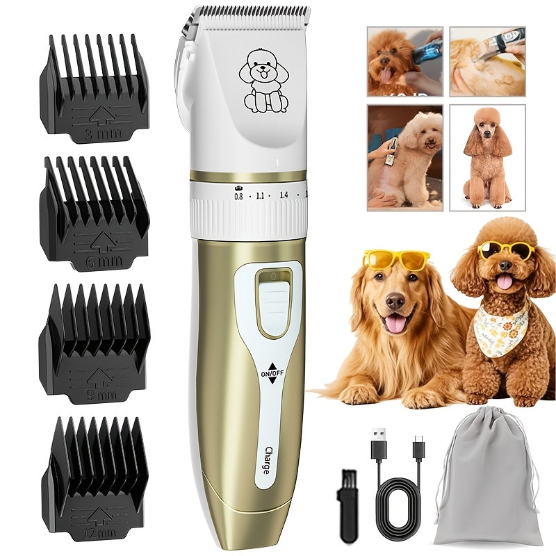 Dog Grooming Kit USB Rechargeable Electric Clippers Ceramic Blade Pet Hair Trimmer with Brush Comb Set for Cats Dogs Golden Red Grey Beauty Sets