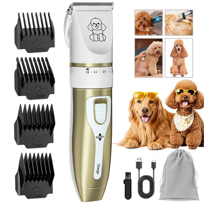 Dog Grooming Kit USB Rechargeable Electric Clippers Ceramic Blade Pet Hair Trimmer with Brush Comb Set for Cats Dogs Golden Red Grey Beauty Sets