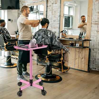 6-Color Premium Aluminum Salon Rolling Tray on Wheels — Adjustable Height Hairdresser Cart, Tattoo Tray, Spa Service Trolley for Nail Tech, Barber & Beauty Studio