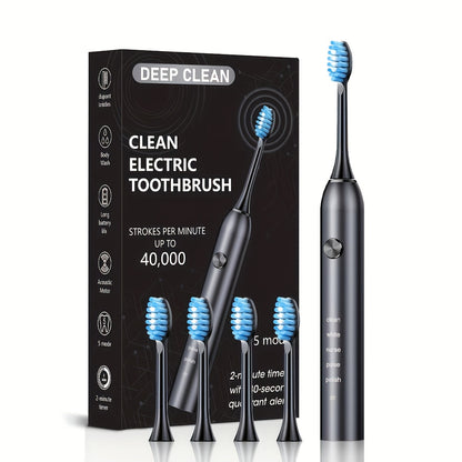 Sonic Electric Toothbrush – 5 Vibration Modes, Soft Bristle, Type-C Fast Charging, Waterproof, Deep Clean & Teeth Whitening Rechargeable Power Toothbrush for Men & Women, 4 or 8 Brush Heads