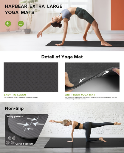 Extra Large Yoga Mat 6mm Thick – Non-Slip TPE Dual-Side Exercise Mat with Carry Bag for Yoga, Pilates, Stretching & Home Workouts – Multiple Sizes & Colors