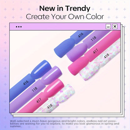 Spring Butterfly Glitter Dip Powder Kit 4 Colors Lilac Purple Blue Pink — Base Coat & Activator Included French Nail Art Salon Manicure Set No Lamp Needed