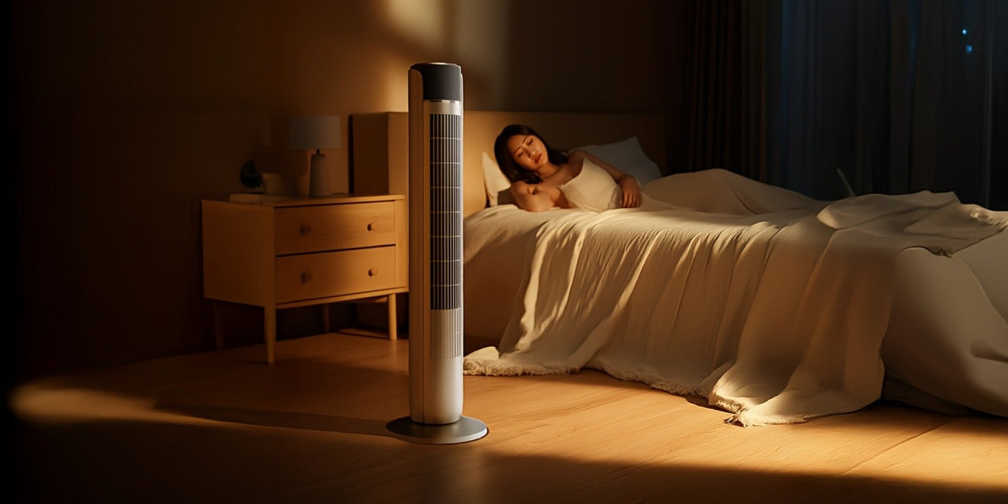 Bladeless Tower Fan 36 Inch | Remote Control, 5-Speed Settings & 4 Operating Modes, Whisper-Quiet 28dB, 12-Hour Timer, Oscillating Standing Fan for Home, Bedroom & Office – Titanium Gray & Black