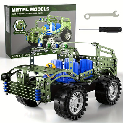 STEM Building Kit Model Car 283-287 Pcs Motorized Assembly Vehicle Toy with All-Terrain Tires & Openable Hood – Construction Toy for Boys Kids Ages 6+, Birthday Christmas Gift Red Green