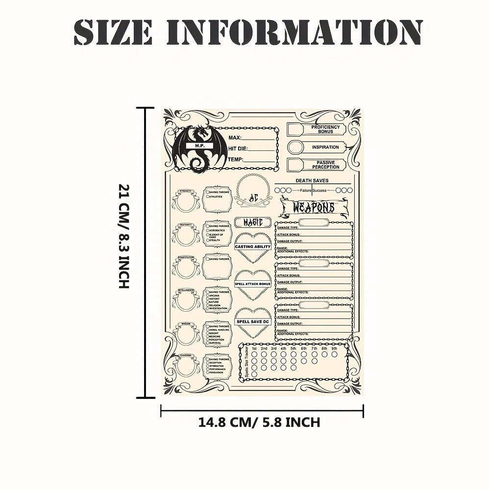 DnD 5e Character Sheet Set with Spell Tracker – A5 Player Journal for Dungeons & Dragons Campaigns, 10 Sets x 6 Unique Pages (60 Pages Total), Complete RPG Role Playing Game Accessory & Gift for Players & DMs