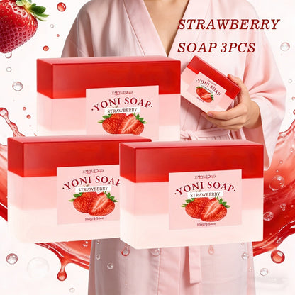 Strawberry Intimate Soap for Women 3-Pack – pH-Balanced Feminine Wash Bar for Gentle Intimate & Body Cleansing | Moisturizing Sensitive Skin Friendly Feminine Hygiene Soap | Refreshing Scent, 100g Each