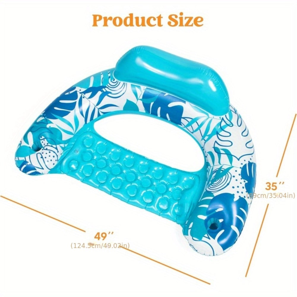 Inflatable Pool Chair 2-Pack for Adults – Leaf Print Blow Up Floating Chairs with Cup Holders & Water Balloons, Hammock Noodle Mat Float Set for Pool Beach Lake, Summer Party Gift (Blue & Pink)