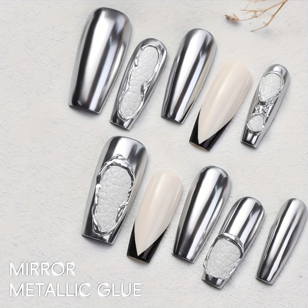 Mirror Metallic Nail Art Gel XEIJAYI Electroplating Bottle - High-Density Edge Painting Floral Color Platinum Shiny Silver Finish, Strong Durable Long-Lasting Salon & DIY Nail Art Polish for Women