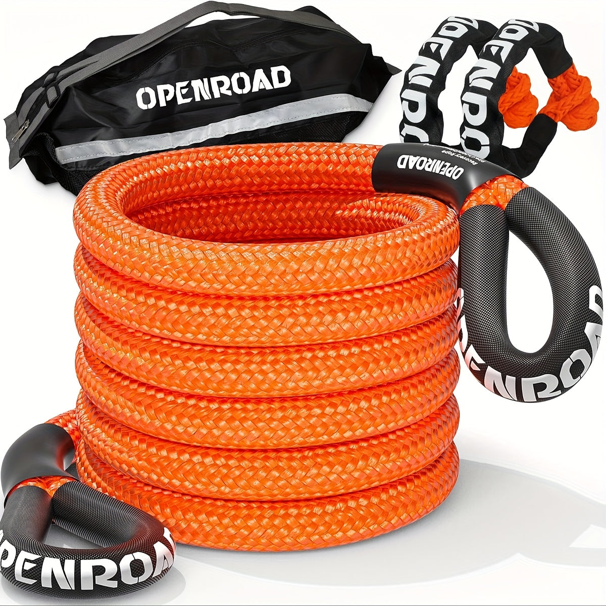 OPENROAD Kinetic Recovery Tow Rope, 36000 Lbs (1in X 30ft Orange With Soft Shackle) Extreme Duty 35% Elasticity Energy Offroad Snatch Strap, Vehicle Recovery Kit For Jeep Car Truck ATV UTV SUV