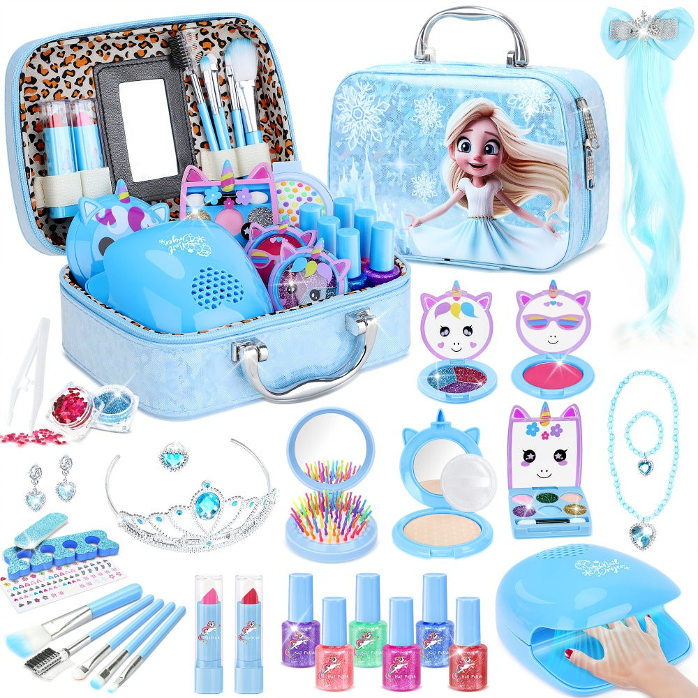 Kids Makeup Set for Girls – 2-in-1 Princess Makeup & Nail Art Kit, Washable Non-Toxic Pretend Play Cosmetics with Nail Polish, Eyeshadow, Lipstick & Accessories, Birthday Gift for Girls Ages 3+
