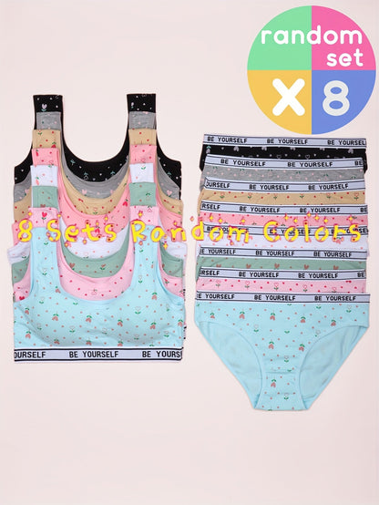 8-Pack Girls' Training Bra and Panty Set - Breathable Everyday Comfort