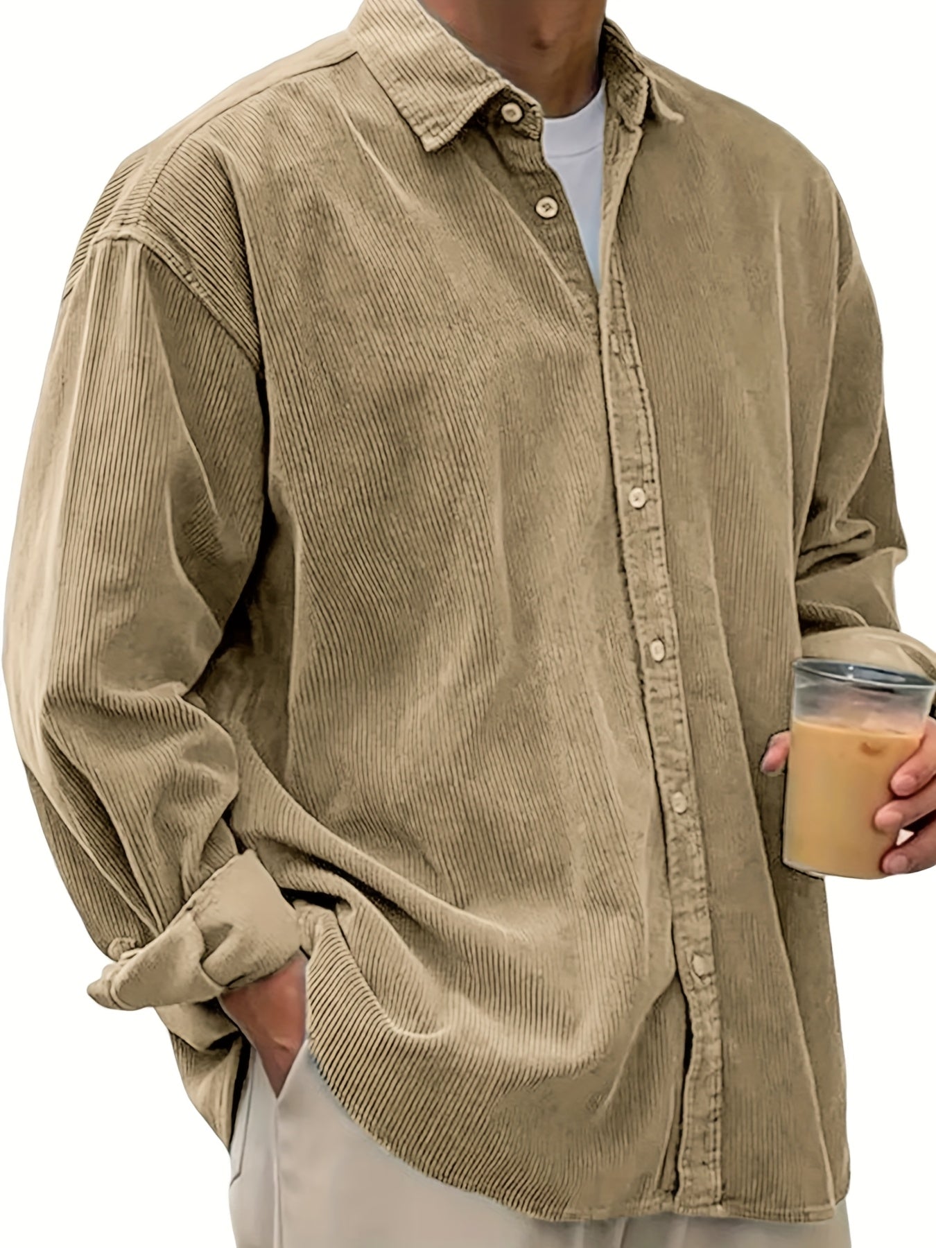 Men's Solid Relaxed Fit Long Sleeve Casual Shirt - Easy Care