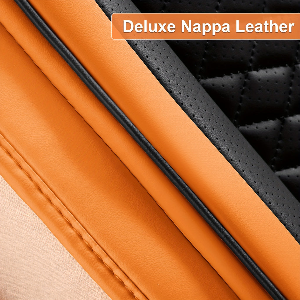 5-Seat Nappa Leather Breathable Perforated Air Hole Universal Car Seat Covers Full Set Full Surrounding Front Back Side Cushion Protector Fit for Most Cars SUV Truck Sedan