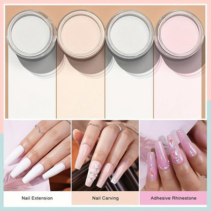 Acrylic Nail Powder 8oz Professional Clear Pink Nude White Fast Set No Lamp Required for Nail Extensions 3D Nail Art Carving Salon Quality Bulk Powder for Beginners Techs