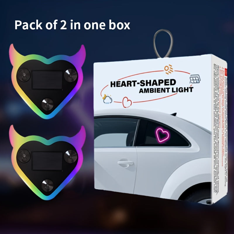 Set of 2 Car Interior Neon Heart Lights Available in Blue, Pink, Red, Ice Blue, Rechargeable Via Solar Or USB, Featuring 5 Lighting Modes, Perfect for Decorating Car Dashboards And Home Parties, an Ideal Gift for Couples During Halloween, Christmas