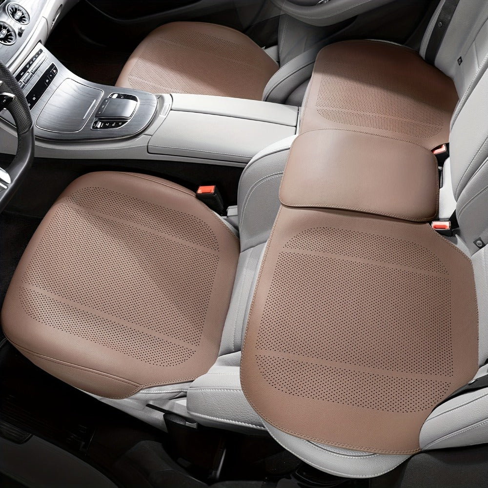 Nappa Leather Car Seat Cushion Full Surround – Non-Slip Breathable All-Season Seat Pad, Front & Rear Universal Fit for Cars SUVs, Luxury Interior Seat Cover