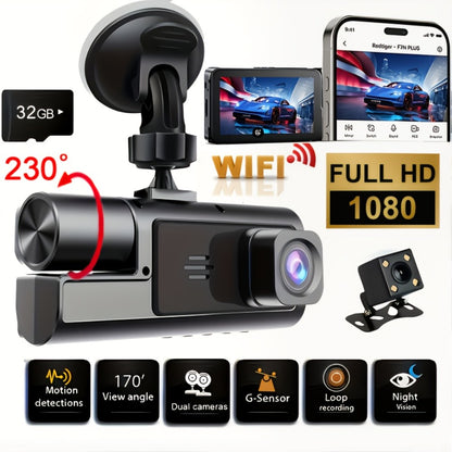 Dash Cam 1080P Dual & Triple Lens with IR Night Vision, 170° Wide Angle Car DVR Camera, WiFi, Loop Recording, G-Sensor, 24H Parking Mode, 2-Inch IPS Screen, 16GB/32GB TF Card, Car Dashboard Camera