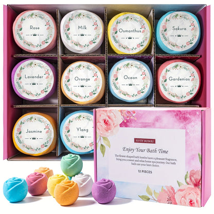 Bath Bombs Gift Set 12pcs Handmade Shea Butter Essential Oil Scented Fizzy Bath Salt Balls Moisturizing Bubble Bath Spa Gift for Women Birthday Christmas Valentine Mother Day Anniversary Luxury
