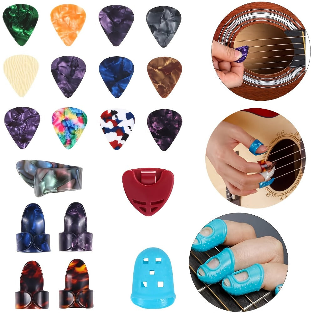 60pcs Acoustic Guitar Accessories Kit Including Guitar Strings, Tuner, Capo, 3-in-1 Restring Tool, Pick Holder, Bridge Pins, Nuts & Saddles, Finger Protector, Finger Picks, Fretboard Stickers detail image - detail view 8
