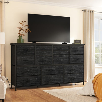 Dresser, Long Fabric with 16 Drawers, TV Stand for 61 Inch TV, Wide Storage Cabinet shown in the main product view
