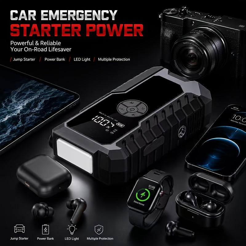 6000A/11000A Peak Jump Starter with Digital Tire Inflator Air Compressor, Multi-Function Car Jump Box Equipped with Smart Anti-Burn Battery Clips & LED Flashlight, Portable Emergency Power Bank for Car, RV, Motorcycle Vehicle Roadside Tools, Giftable