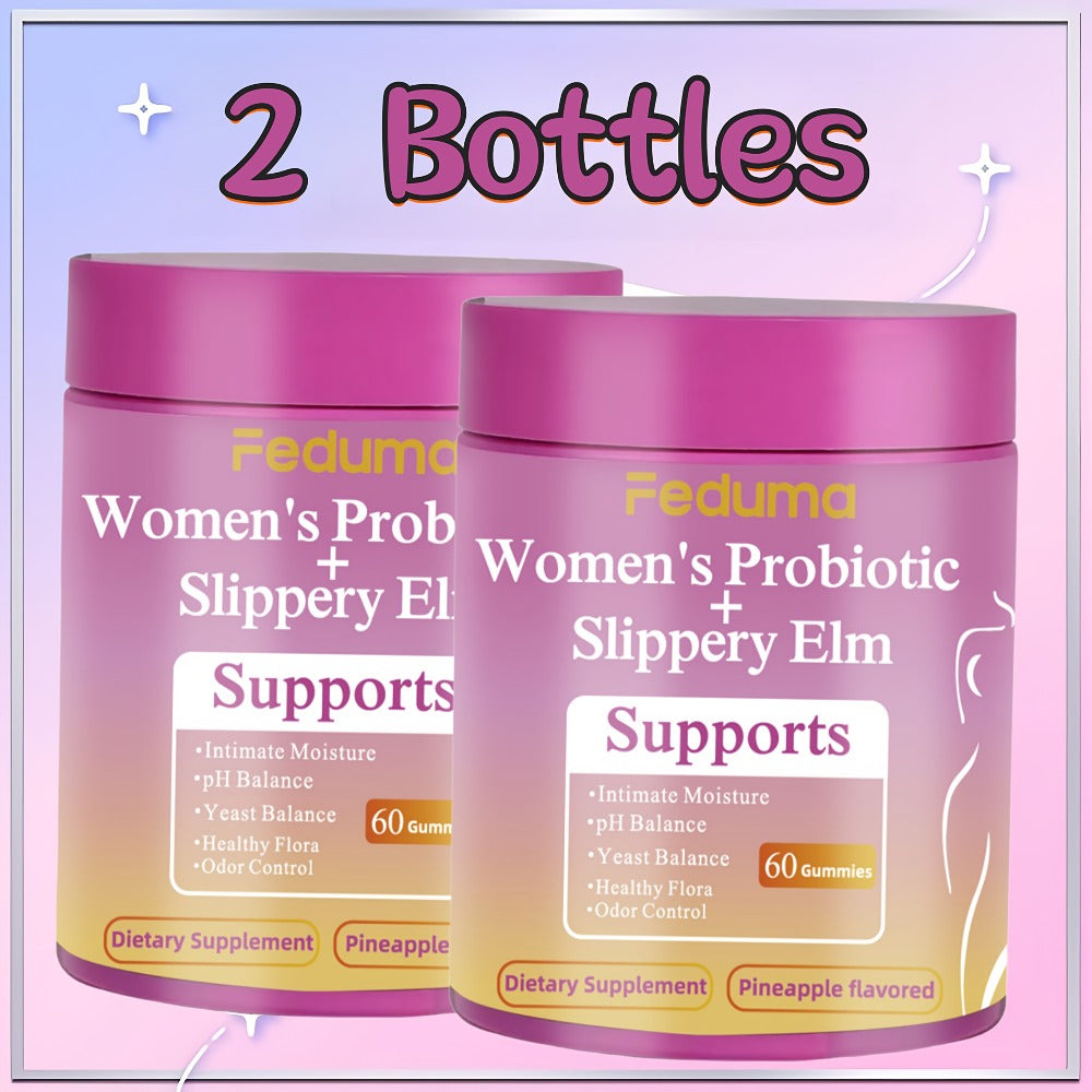 Women's Probiotic Gummies with Slippery Elm for Intimate Moisture Odor Control Healthy Flora – Pineapple Flavor 60 Count Feminine Wellness Supplement Daily Gut Health Support