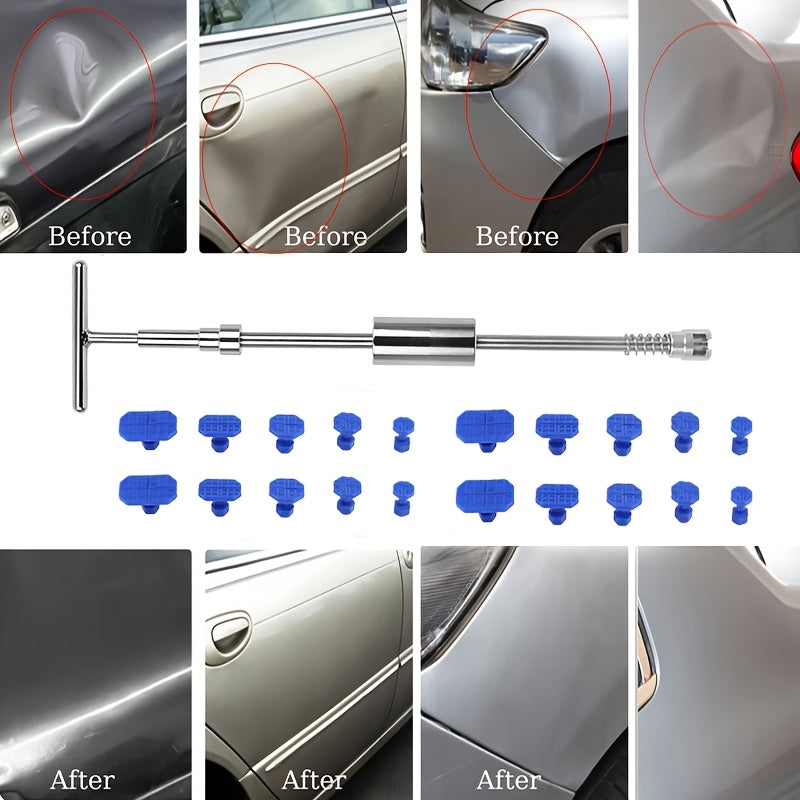 Car Paint-Free Repair Kit - T-Strip Repair Kit, with Suction Cup Wire Drawing Board, Used for Car Body Repair, Hail Damage, Small Dents, Refrigerator Door Knocking