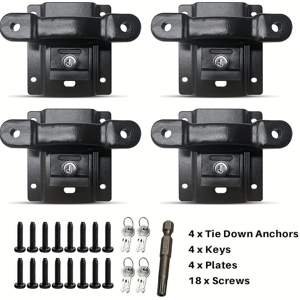 4pcs Set with Locking Buckle, for F150 F250 F350 and Raptor 2015-2024 Models, Truck Bed Cargo Securement Bracket, Anchor Clip Plate with Key Locking Anchor Replacement Accessories