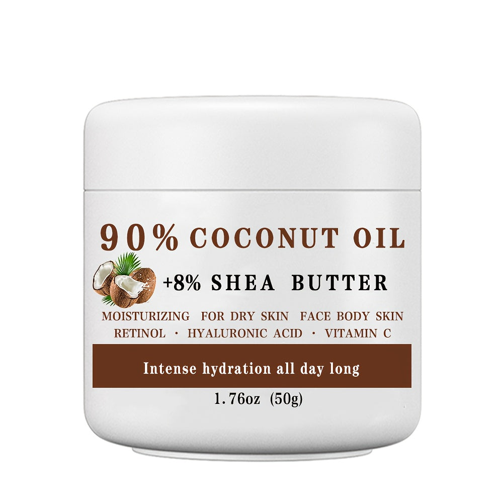 Coconut Oil & Shea Butter Moisturizing Cream 1.76 oz – 90% Coconut Oil, Retinol & Hyaluronic Acid, Alcohol-Free Long-Lasting Hydration for Face Body Hands & Feet, All Skin Types Women Men