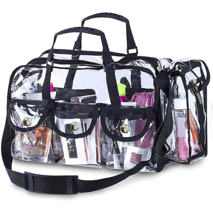 Stadium Approved Clear PVC Tote Bag Extra Large Transparent Shoulder Bag 3 External Pockets Adjustable Straps Waterproof for Men Women Travel Sports Concert Festival