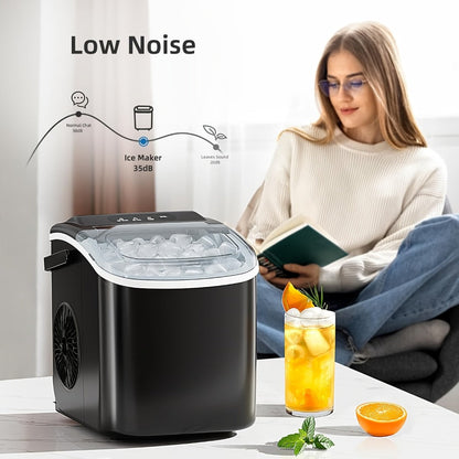 Countertop Bullet Ice Maker 26lbs/24H, 9 Bullet Ice Cubes in 6 Mins, 2 Sizes, Self-Cleaning Portable Ice Machine with Handle Ice Basket & Scoop, for Home Kitchen RV Camping
