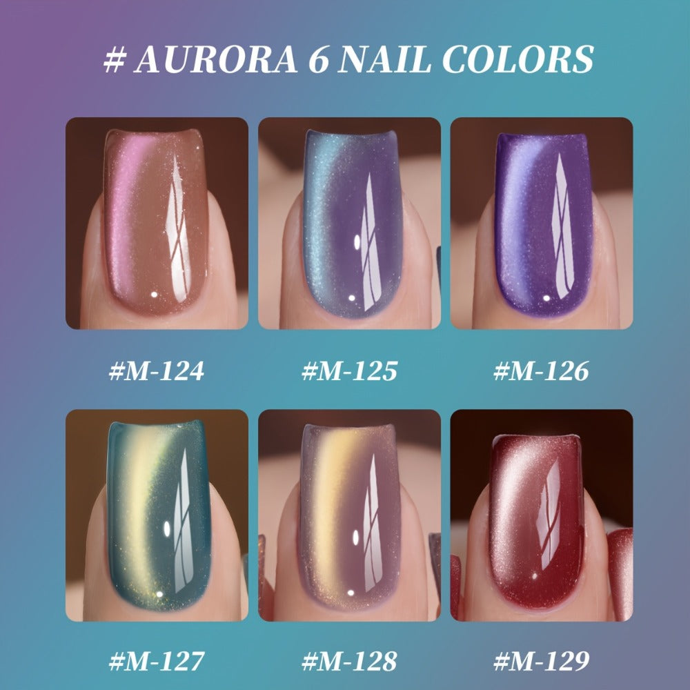 Magnetic Cat Eye Gel Nail Polish Set 6 Colors Aurora Dopamine Bubble Summer - Color Shifting Shiny Luster Soak-Off UV LED Salon Quality Nail Art Kit for Women Spring Summer Trending Shades