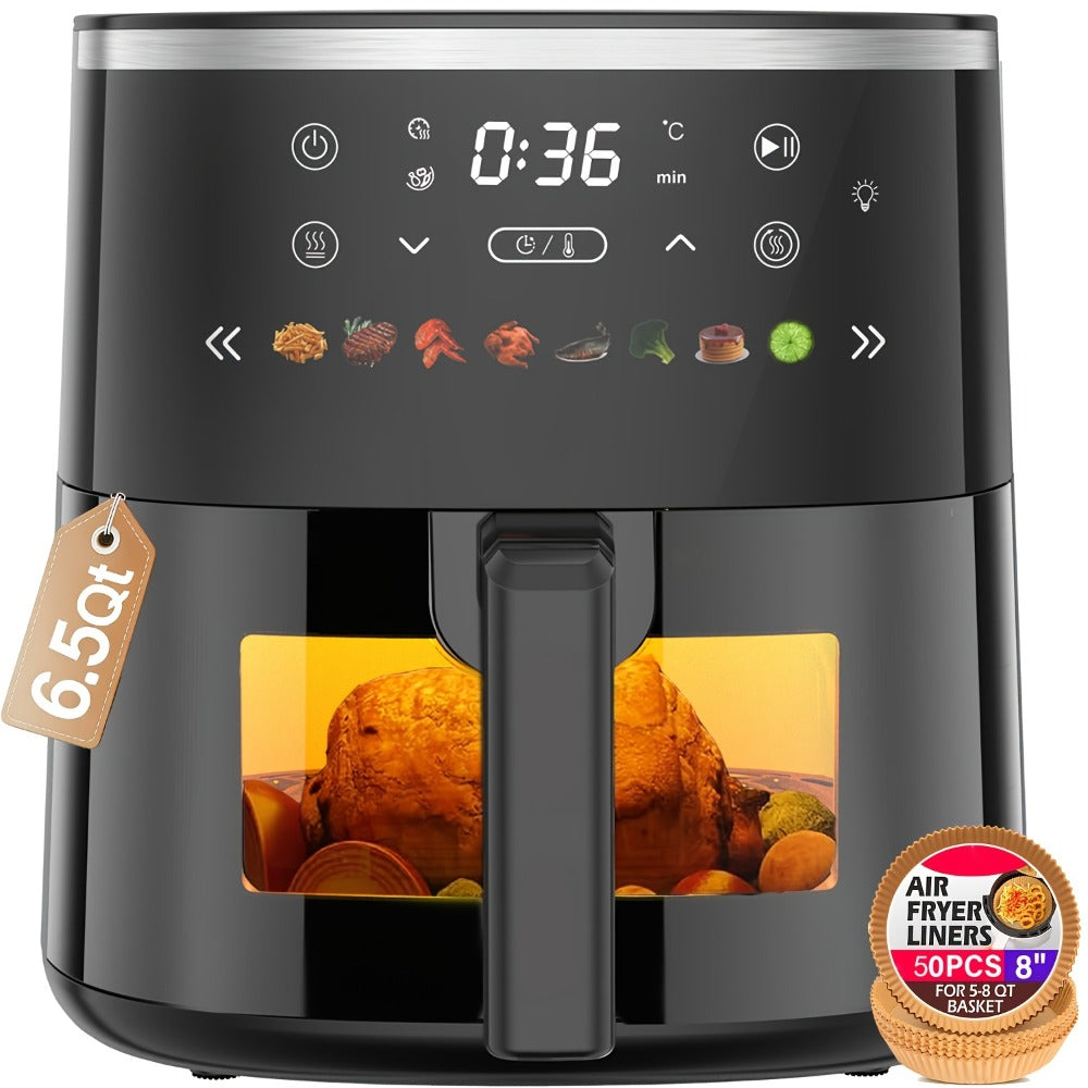 Air Fryer 6QT with 8 Preset Functions, Visible Window, Adjustable Temperature & Timer – Large Capacity Oil-Free Cooker for Crispy Fries, Chicken, Vegetables & More, Easy to Clean Home Kitchen